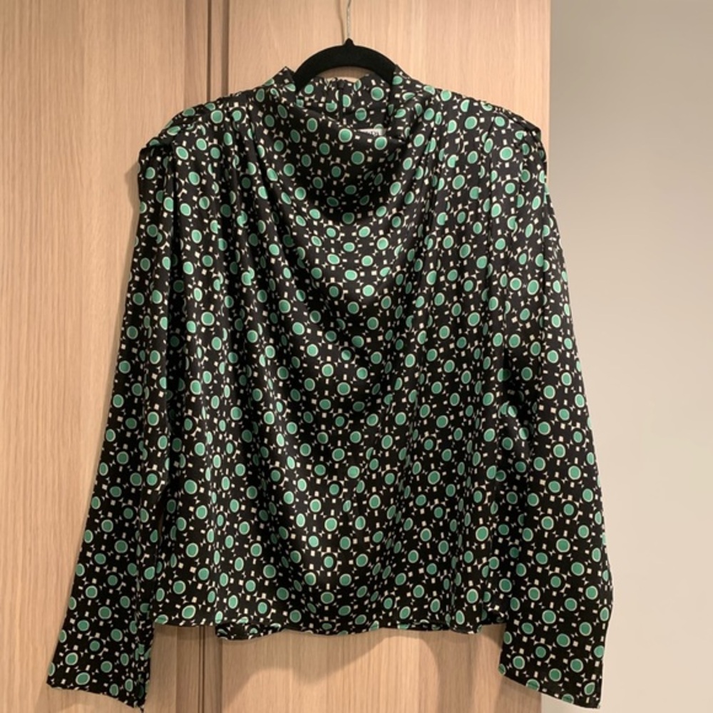 Zara Printed Draped Long Sleeve Blouse - L